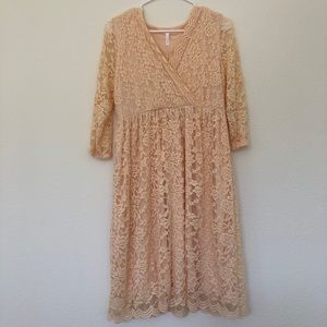 PINKBLUSH MATERNITY Beige Lace Overlay Wrap Dress